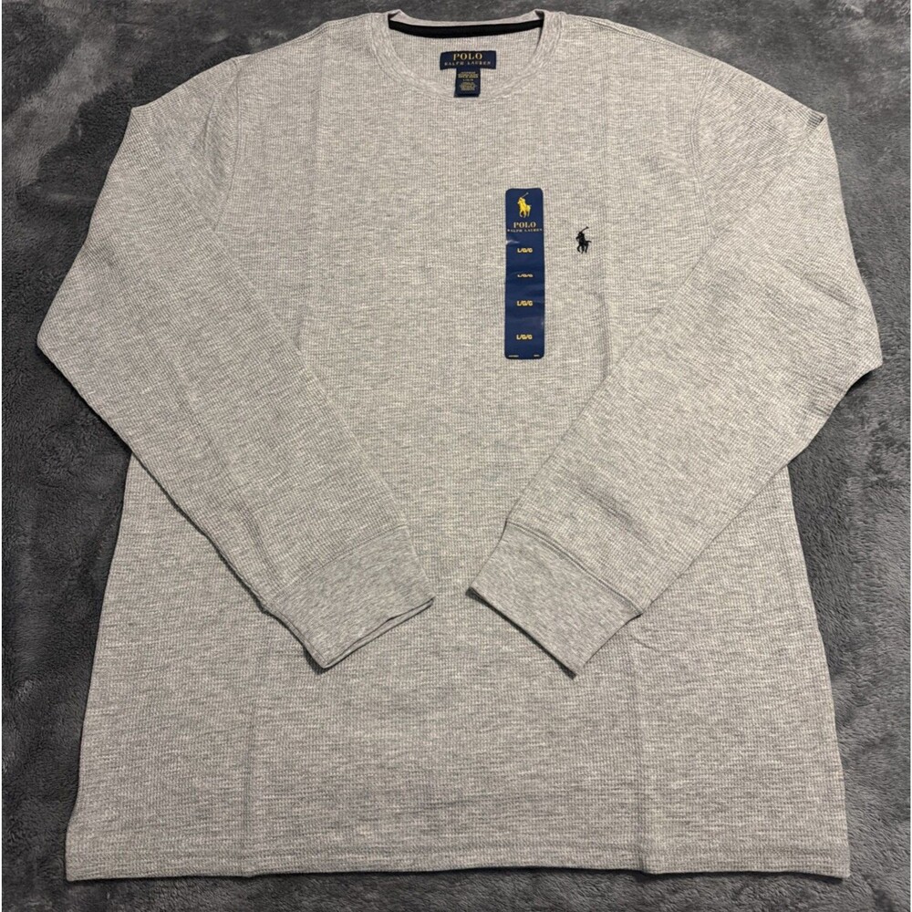 LARGE Mens Polo Ralph Lauren Thermal Waffle Knit Long Sleeve Gray - Picture 2 of 9